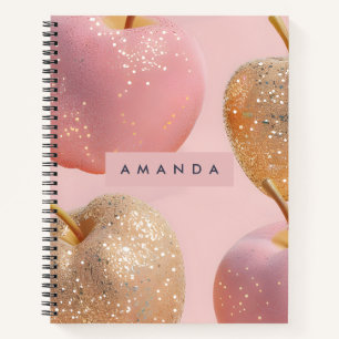 Personalisierter rosa und goldener Glitter-Apfel Notizbuch