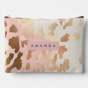 Personalisierter rosa und goldener Leopardenprint Zubehörtasche