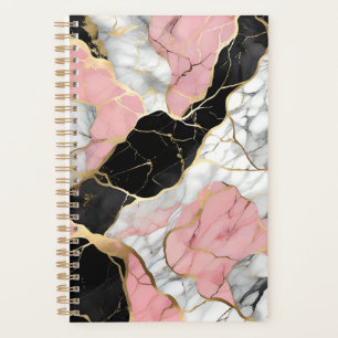 Personalisierter rosa und goldener Marmordruck-Kal Planer