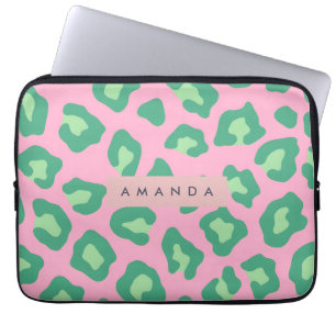 Personalisierter Rosa und Grüner Leoparden Druck Laptopschutzhülle