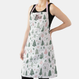 Personalisierter rosa und grüner Weihnachtsbaum-Mu Schürze