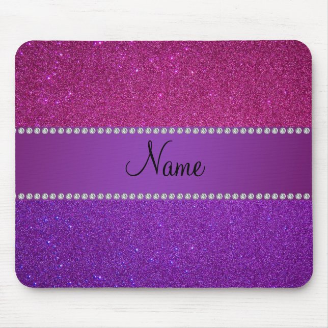 Personalisierter rosa und lila NamensGlitter Mousepad (Vorne)