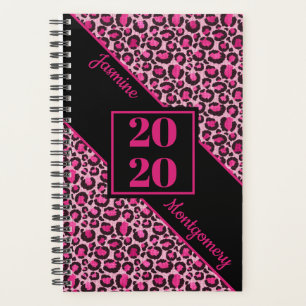 Personalisierter rosa und schwarzer Leopardenprint Planer