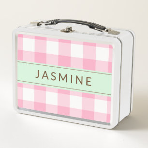 Personalisierter rosa und tadelloser metall lunch box
