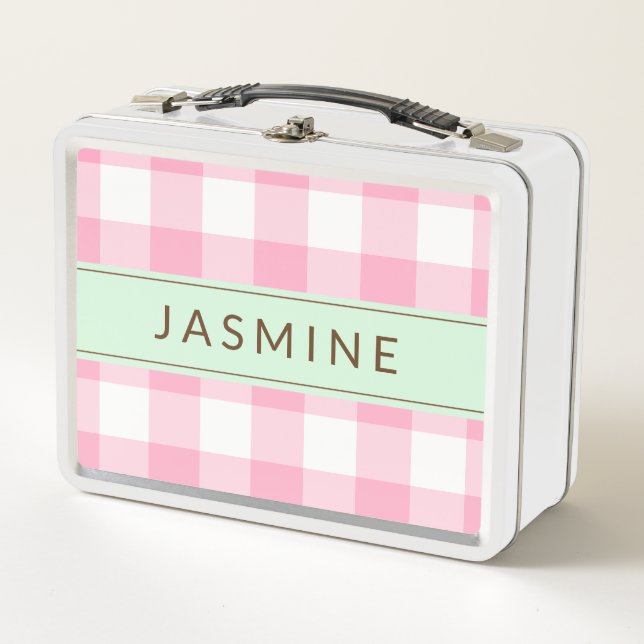 Personalisierter rosa und tadelloser metall lunch box (Vorderseite)