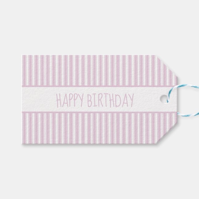 Personalisierter rosa und weißer Ticking-Streifen Geschenkanhänger (Vorderseite (Horizontal))