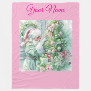 Personalisierter rosa vintage Weihnachts-Poinsetti Fleecedecke