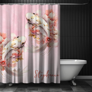 Personalisierter rosa Wasserfarbe Gold-Koi-Fisch-B Duschvorhang