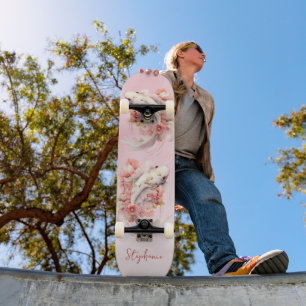 Personalisierter Rosa-Wasserfarben-Gold-Koi-Fisch- Skateboard