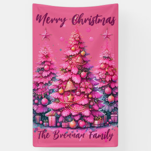 Personalisierter rosa Weihnachtsbaum Familie Banner