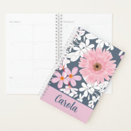 Personalisierter rosafarbener Blumenplaner Planer