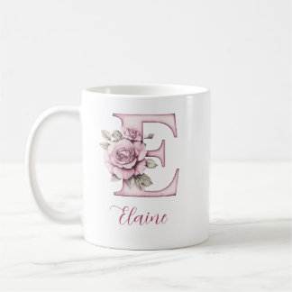 Personalisierter, rosafarbener, floraler Monogramm Kaffeetasse