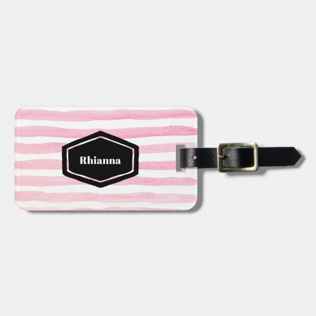 Personalisierter, rosafarbener Streifen Gepäckanhänger (Vorderseite horizontal)