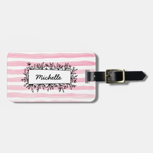Personalisierter, rosafarbener Streifen Gepäckanhänger (Vorderseite horizontal)
