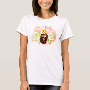 Personalisierter rosaroter Panda-Mama-Baby-T - T-Shirt