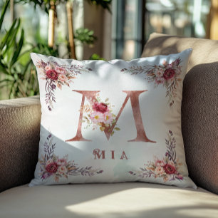 Personalisierter Roségold-Blumenbuchstabe M Monogr Kissen