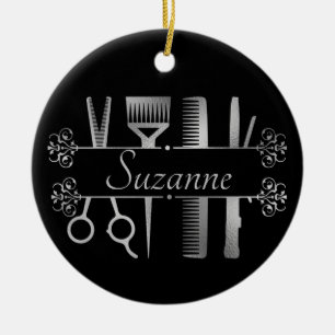 Personalisierter Roségold Friseur Friseuse Keramik Ornament