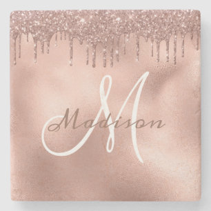 Personalisierter Roségold Glitter Monogramm indivi Steinuntersetzer