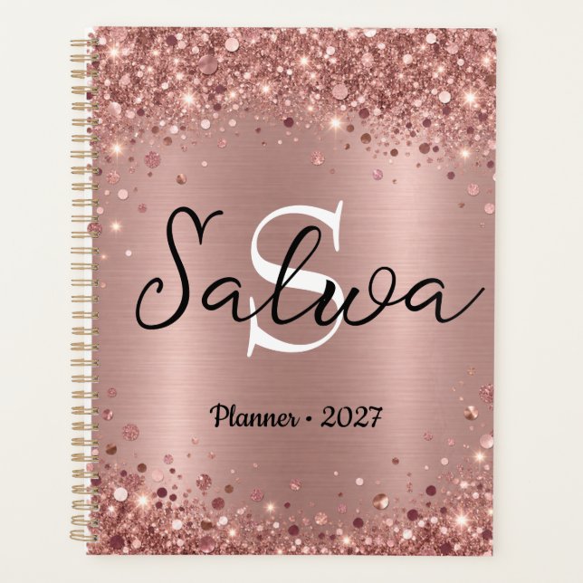 Personalisierter Roségold-Glitter-Planer 2027 Planer (Vorderseite)