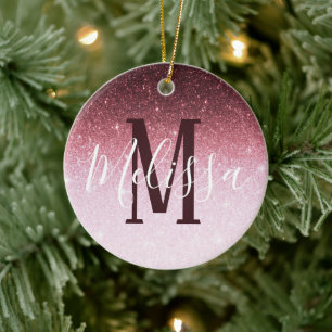 Personalisierter Roségold-Glitterverlauf Keramik Ornament