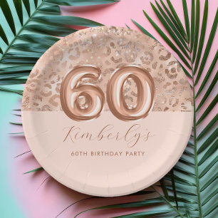 Personalisierter Roségold-Leopardenprint zum 60. G Pappteller