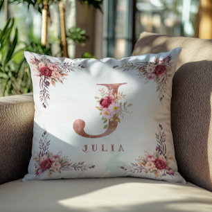Personalisierter Rosen-Gold-Blumen-Initial J-Monog Kissen