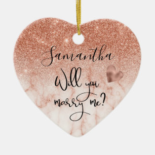 Personalisierter Rosen-Gold Heiratsantrag Keramik Ornament