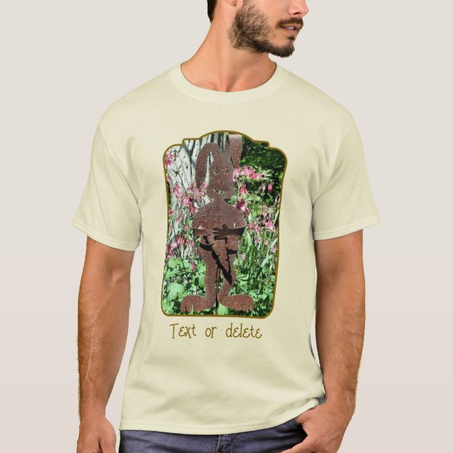 Personalisierter rostiger Hasen-Akelei-Blumengarte T-Shirt (Vorderseite)