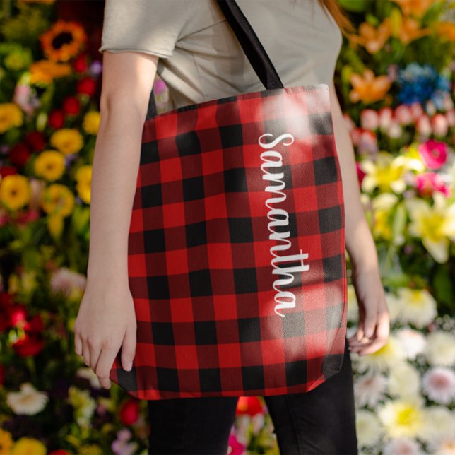 Personalisierter Rot-Schwarz-Buffalo-Karo (Personalized Red and Black Buffalo Plaid Tote Bag)