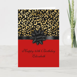Personalisierter Rot-Schwarz-Gold-Leoparden-Druck Karte