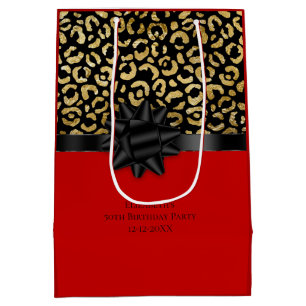 Personalisierter Rot Schwarz Gold Leoparden Druck Mittlere Geschenktüte