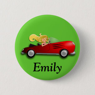 Personalisierter roter Auto- und Mädchen-Button Button