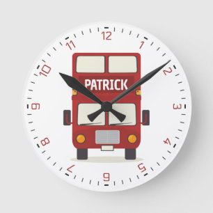Personalisierter Roter Bus Runde Wanduhr