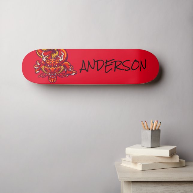 Personalisierter Roter Drache Skateboard (Wandkunst (Horz))