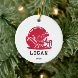 Personalisierter roter Fußballhelm-Weihnachtsanhän Keramik Ornament