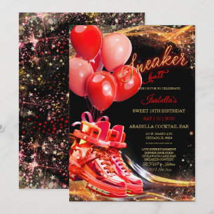 Personalisierter roter Gold-Sneaker-Ball-Geburtsta Einladung