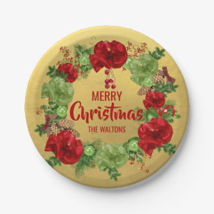Personalisierter ROTER Goldfrohe WEIHNACHTEN Pappteller