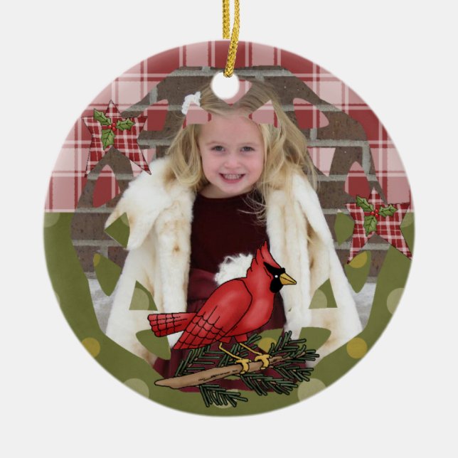 Personalisierter Roter Kardinal Foto Ornament (Vorne)