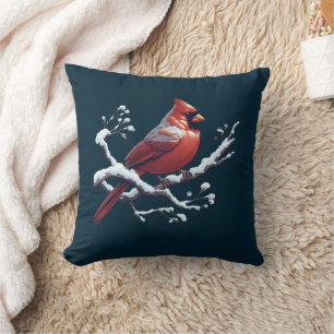 Personalisierter Roter Kardinalvogel Schneebedeckt Kissen