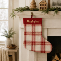 Personalisierter roter karierter Weihnachtsstrumpf