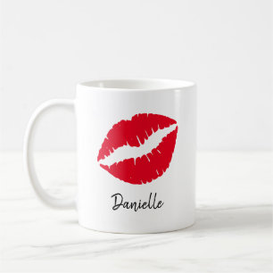 Personalisierter roter Lippenstift-Kussdruck Kaffeetasse