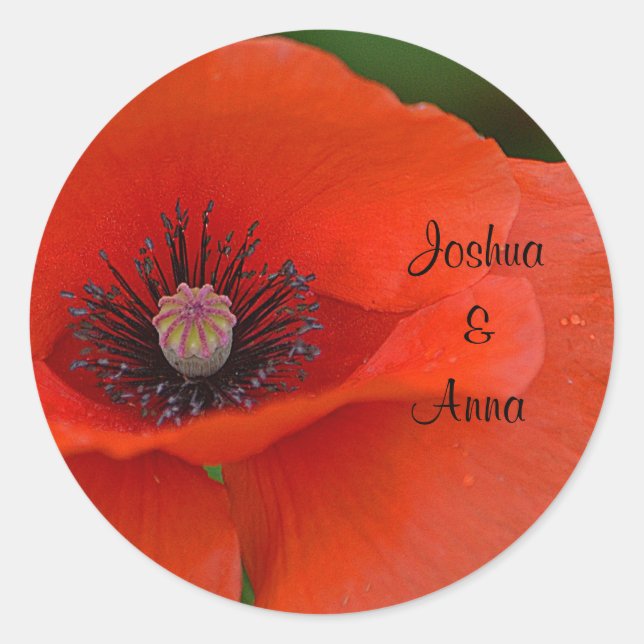 Personalisierter Roter Mohn Runder Aufkleber (Vorderseite)