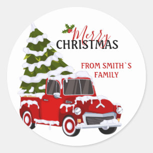 Personalisierter roter Pickup-Truck Weihnachten Fa Runder Aufkleber