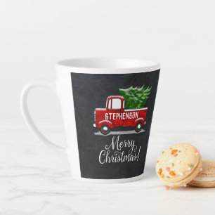 Personalisierter roter Pickup-Truck-Weihnachtsbaum Milchtasse