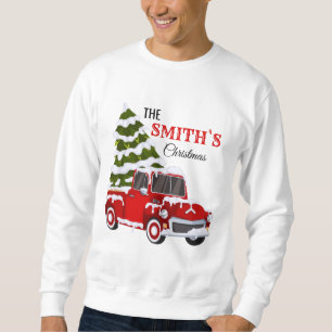 Personalisierter roter Pickup-Truck Weihnachtsfami Sweatshirt