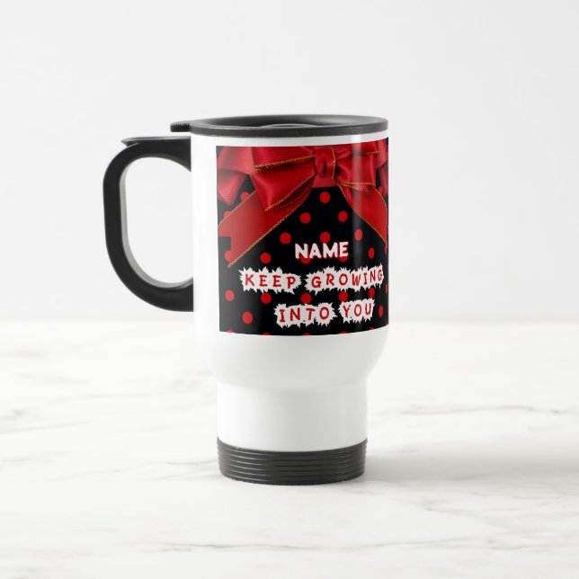 Personalisierter roter Reisebecher mit Punkten (Links)