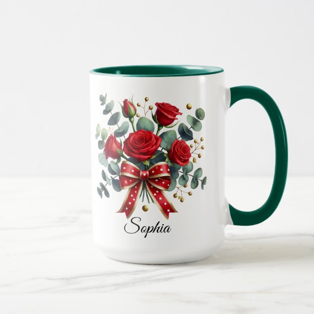 Personalisierter Roter Rosen Namen Tasse Elegantes (Rechts)