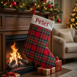 Personalisierter roter Schottenmuster-Weihnachtsst Kleiner Weihnachtsstrumpf