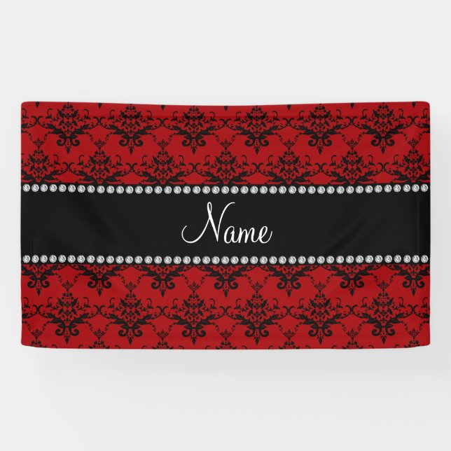 Personalisierter roter schwarzer Namensdamast Banner (Horizontal)