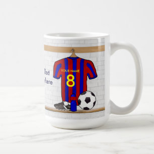 Personalisierter roter und blauer Fußball-Fußbal Tasse